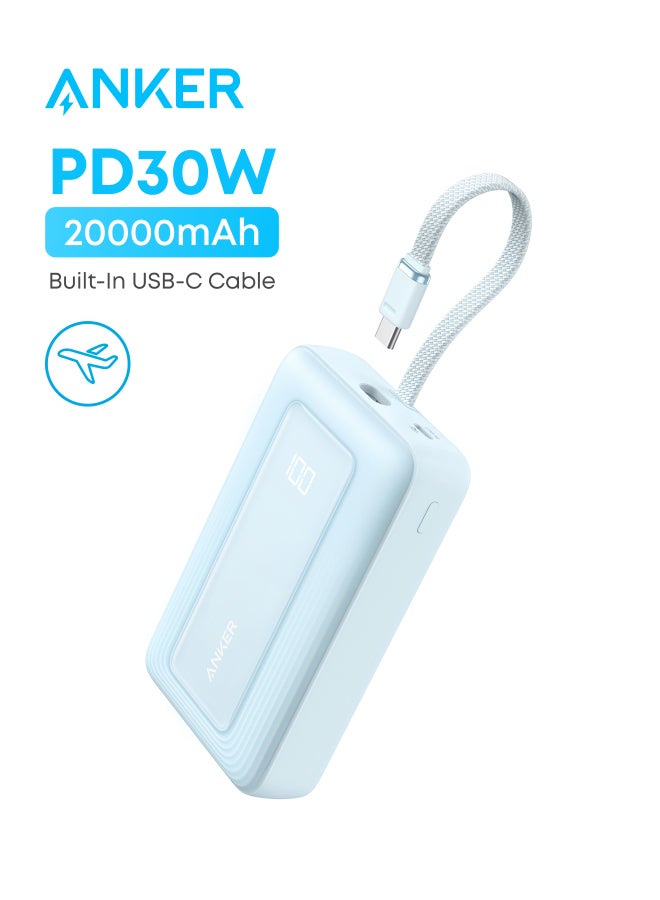 Anker Zolo Power Bank, 20,000mAh 30W High-Speed Portable Charger with Built-In USB-C Cable, Battery Pack For iPhone 17/17 Air/17 Pro/17 Pro Max/16 Series, Galaxy, and More (Blue, 20000 mAh) - Image 1